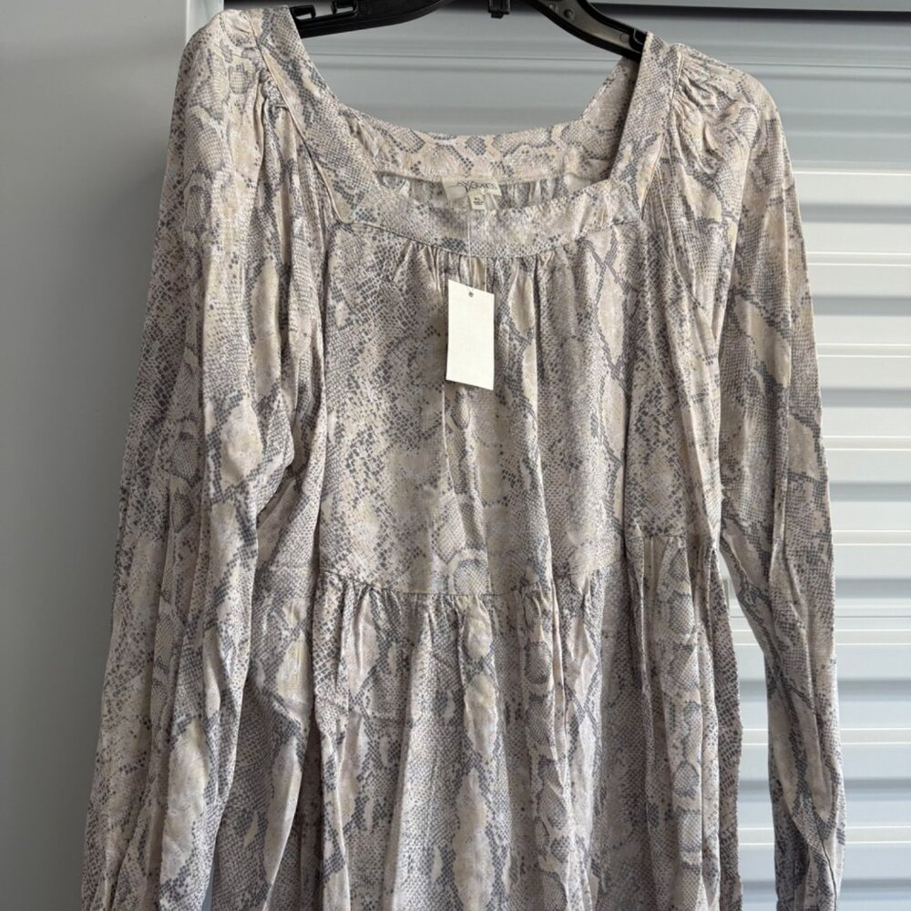 Ava & James Snakeskin Blouse, Brown/ Beige, Size XL